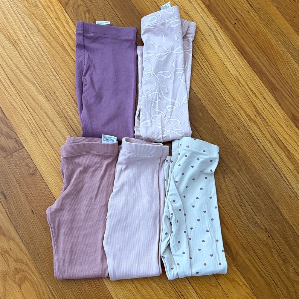 NWOT Set of 5 Assorted Leggings in Purple and Pink Tones